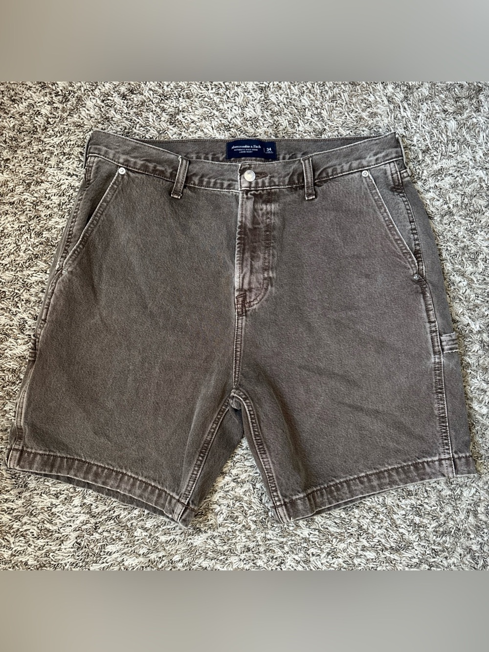 Abercrombie & Fitch Mens Loose Carpenter Shorts Authentic Rigid Denim Brown, 34